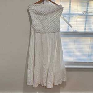 White Smocked Strapless Midi Dress - Brand